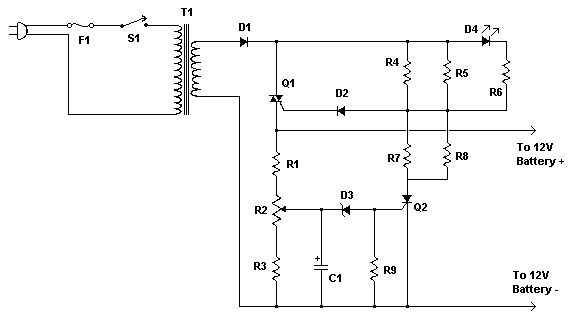 Schematic of the 12V automatic battery charger