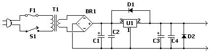 This is the schematic of the Fixed Voltage Polarity Power Supply