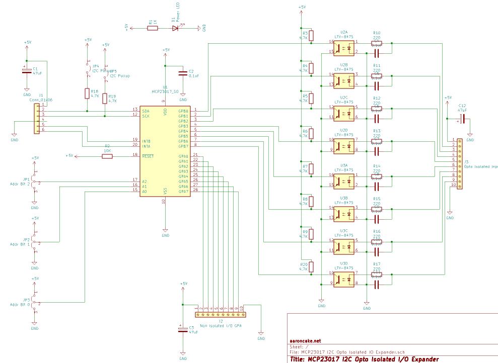 Image of MCP23017 optoisolated I/O expander schematic