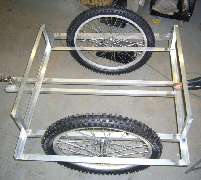 Front and rear rails welded to bike cart