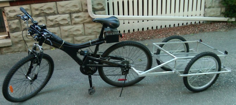 New and improved completed cart, hitched to the bicycle