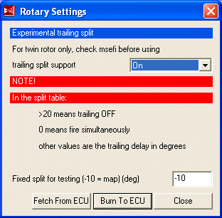 Rotary trailing settings subdialog, MS1, 13B Rotary