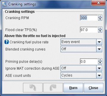 Cranking and Startup Settings, MX3X, 13B Rotary